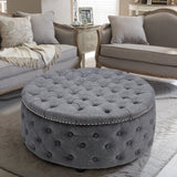 Linen Lotus Seedpod Chesterfield Buttoned Footstool Studded Edge