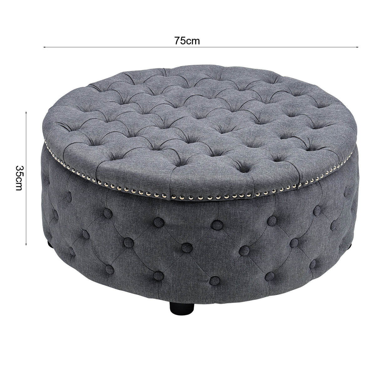 Linen Lotus Seedpod Chesterfield Buttoned Footstool Studded Edge
