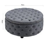 Linen Lotus Seedpod Chesterfield Buttoned Footstool Studded Edge
