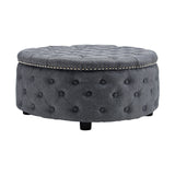 Linen Lotus Seedpod Chesterfield Buttoned Footstool Studded Edge