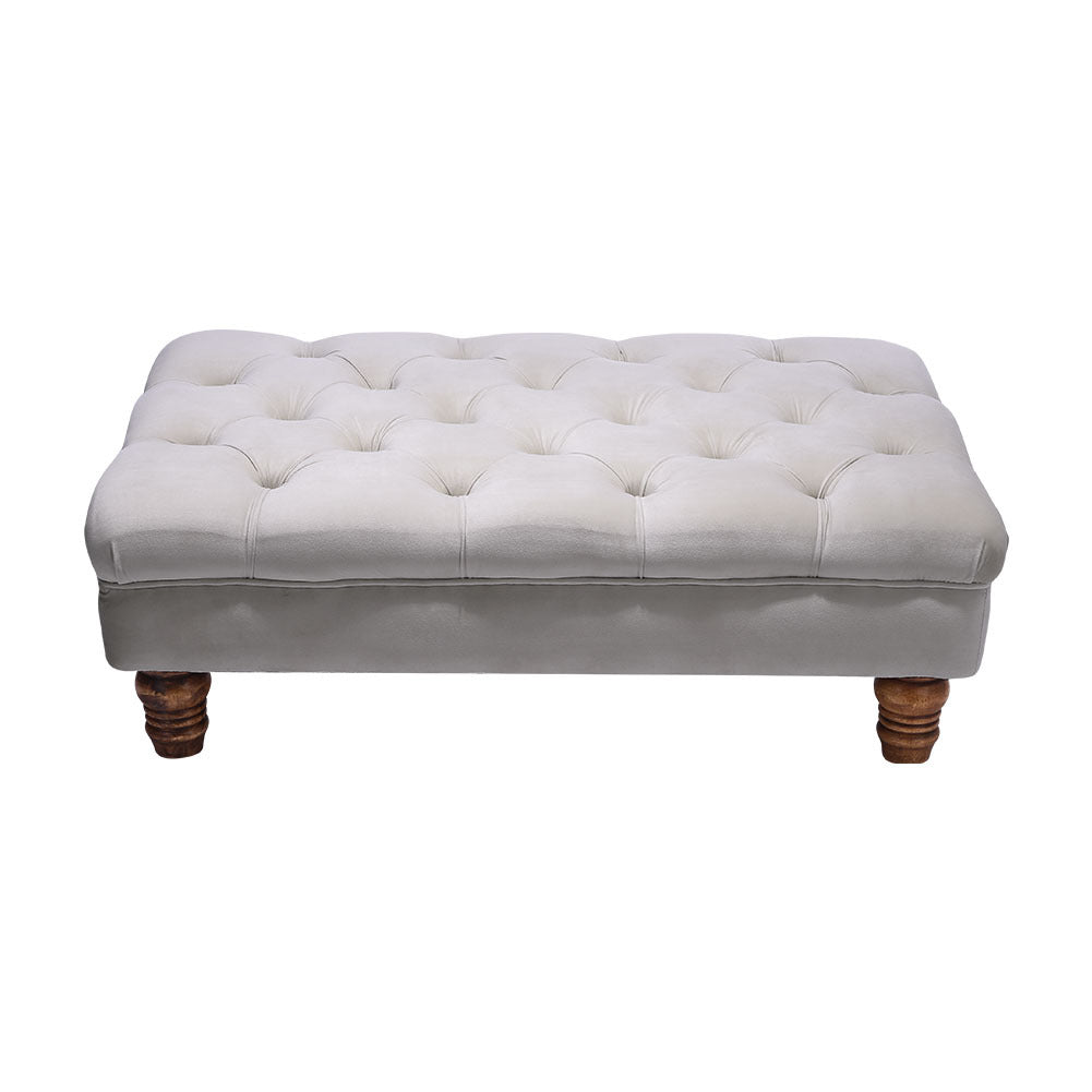 Velvet Oottoman Button Tufted Wide Seat Footstool with Wood Legs