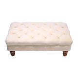 Velvet Oottoman Button Tufted Wide Seat Footstool with Wood Legs