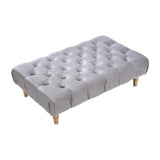 Grey Wide Velvet Buttoned Footstool with Wooden Legs