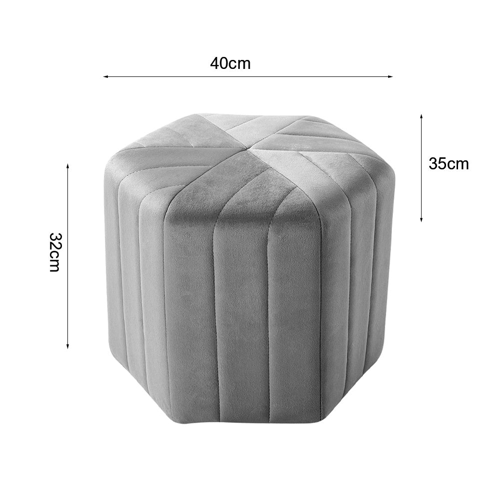 Hexagonal Velvet Footstool Lightweight Extra Seat