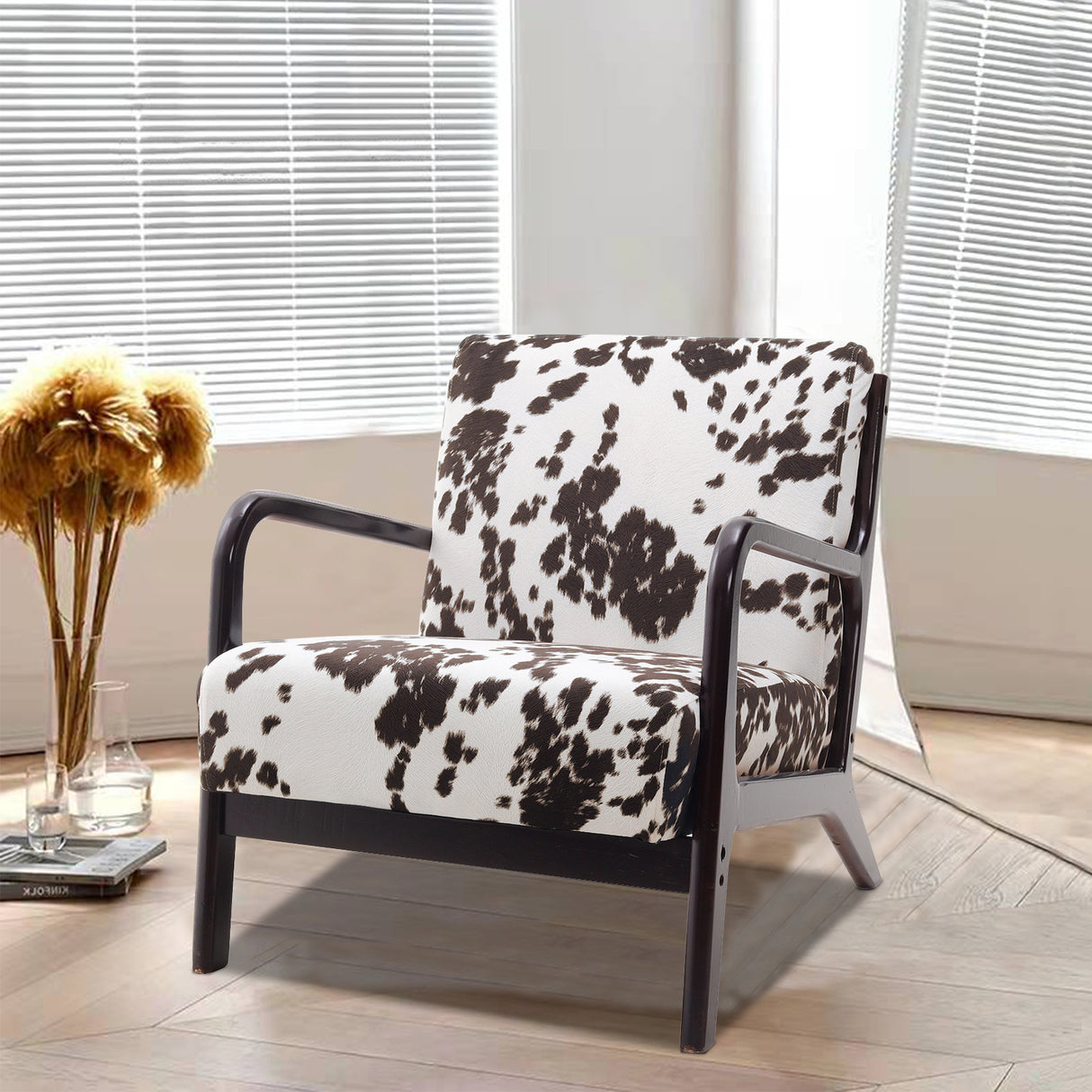 Black White Spots Velvet Armchair Modern Accent Chair High Back Comfortable Seating