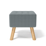 Linen Footstool Seat Square Pine Wooden Leg Cushioned
