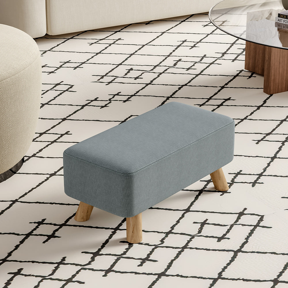 Linen Footstool with Wooden Legs Washable Cover Shoe Changing Seat