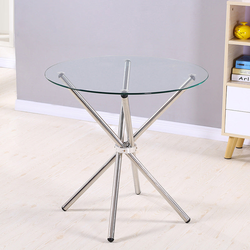 Modern Tempered Small Round Glass Dining Table with 4 Chrome Legs