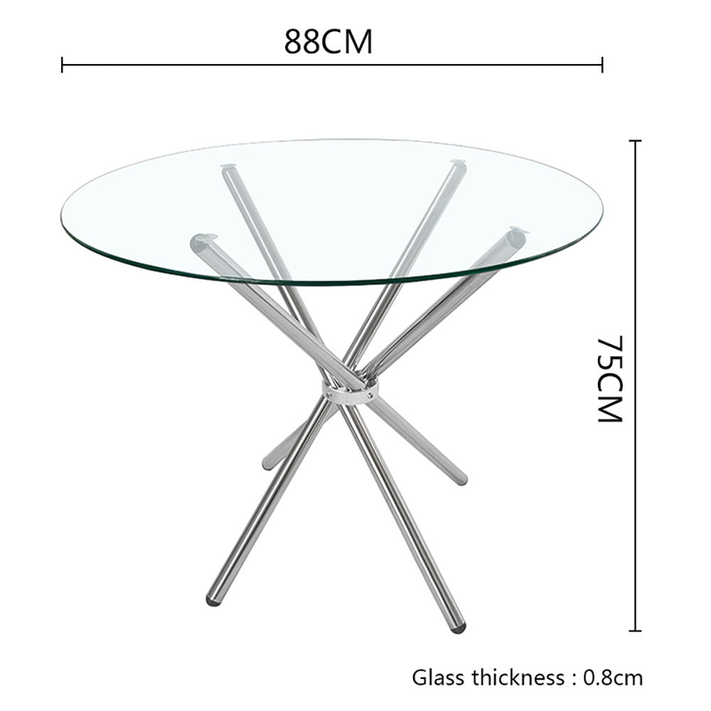 Modern Tempered Small Round Glass Dining Table with 4 Chrome Legs