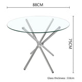 Modern Tempered Small Round Glass Dining Table with 4 Chrome Legs