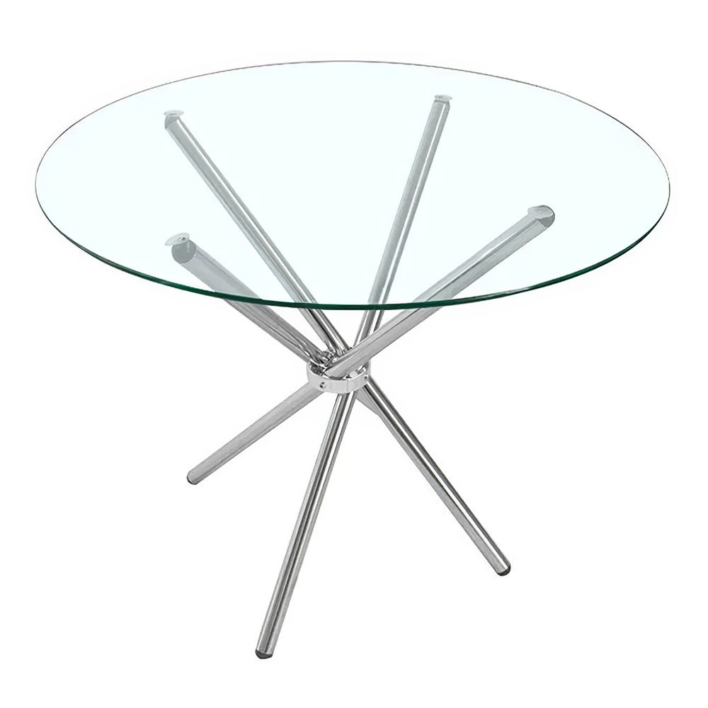 Modern Tempered Small Round Glass Dining Table with 4 Chrome Legs
