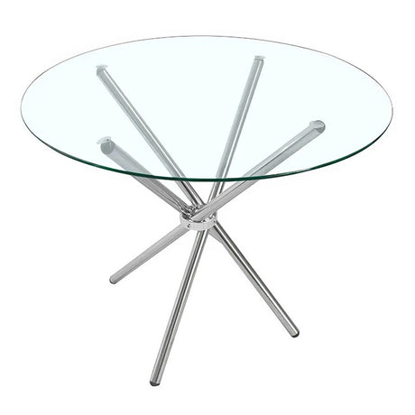 Modern Tempered Small Round Glass Dining Table with 4 Chrome Legs