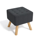 Linen Footstool Seat Square Pine Wooden Leg Cushioned