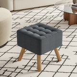 Linen Footstool Seat Square Pine Wooden Leg Cushioned