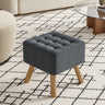 Linen Footstool Seat Square Pine Wooden Leg Cushioned