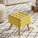 Linen Upholstered Footstool Square Seat with Wooden Legs
