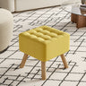 Linen Upholstered Footstool Square Seat with Wooden Legs