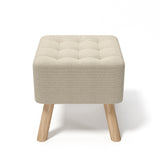Linen Upholstered Footstool Square Seat with Wooden Legs