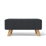 Tofu Shape Oak Wood Linen Footstool with Wooden Legs