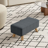 Tofu Shape Oak Wood Linen Footstool with Wooden Legs