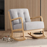 Modern Wooden Rocking Chair Comfortable Linen Buttoned Seat Accent Lounge Chair