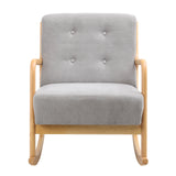 Modern Wooden Rocking Chair Comfortable Linen Buttoned Seat Accent Lounge Chair
