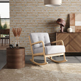 Modern Wooden Rocking Chair Comfortable Linen Buttoned Seat Accent Lounge Chair
