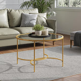 Modern Round Coffee Table Tempered Glass Top Metal Base Living Room Table