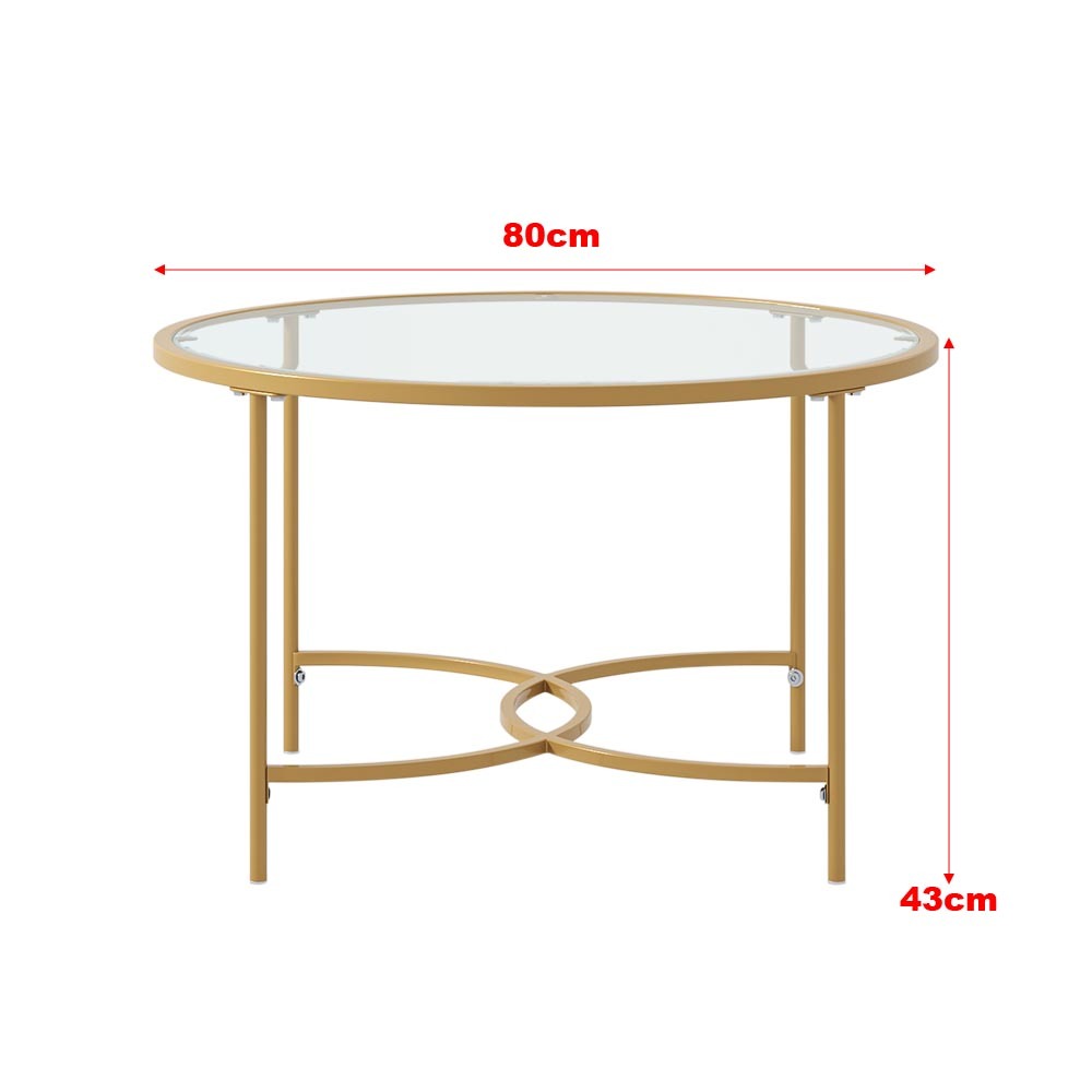 Modern Round Coffee Table Tempered Glass Top Metal Base Living Room Table