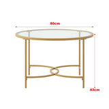 Modern Round Coffee Table Tempered Glass Top Metal Base Living Room Table