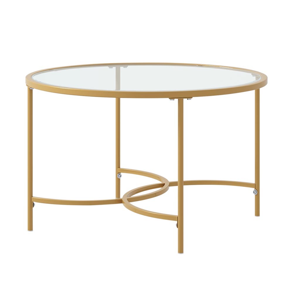 Modern Round Coffee Table Tempered Glass Top Metal Base Living Room Table