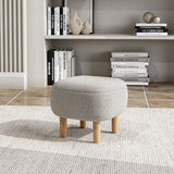 Modern Fabric Footstool Rubberwood Stool with Wooden Legs