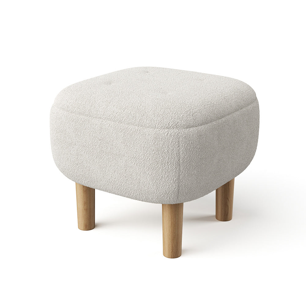 Modern Fabric Footstool Rubberwood Stool with Wooden Legs