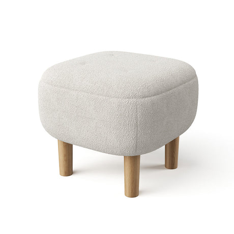 Modern Fabric Footstool Rubberwood Stool with Wooden Legs
