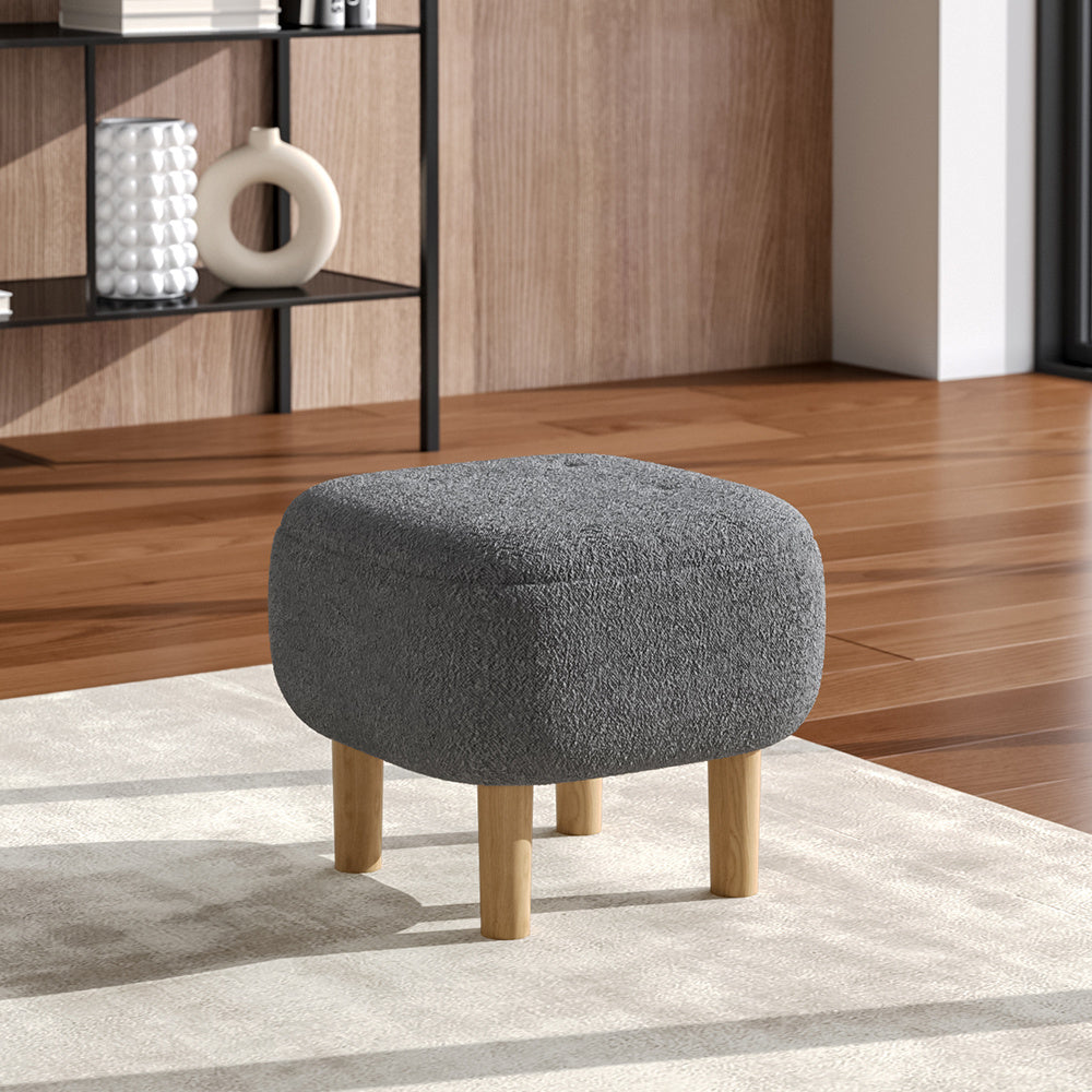 Modern Fabric Footstool Rubberwood Stool with Wooden Legs