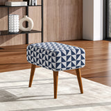 Mid-century Linen Footstool with Walnut Legs Multifunctional Seat Side Table