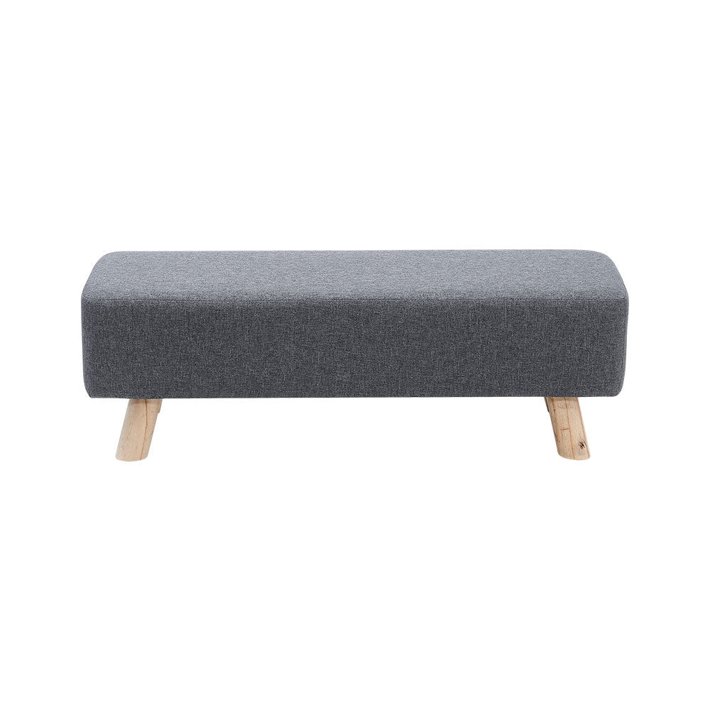 Tofu Shape Pine Wood Linen Rectangular Footstool with Solid Wooden Legs