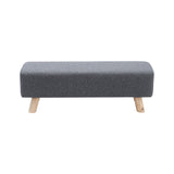 Tofu Shape Pine Wood Linen Rectangular Footstool with Solid Wooden Legs