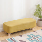Tofu Shape Pine Wood Linen Rectangular Footstool with Solid Wooden Legs