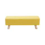 Tofu Shape Pine Wood Linen Rectangular Footstool with Solid Wooden Legs