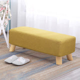 Tofu Shape Pine Wood Linen Rectangular Footstool with Solid Wooden Legs