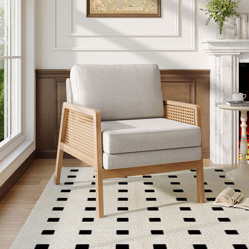 Cosy Wooden Armchair with Cane Sides Accent Chair