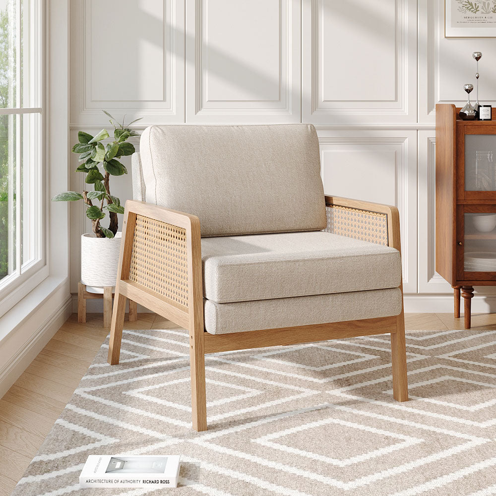 Cosy Wooden Armchair with Cane Sides Accent Chair