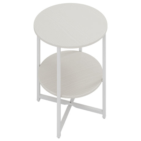 2 Tier Minimalist Wooden Round Coffee Table with Metal Frame