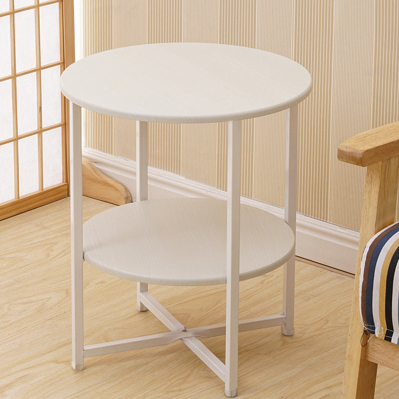 2 Tier Minimalist Wooden Round Coffee Table with Metal Frame