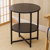 2 Tier Minimalist Wooden Round Coffee Table with Metal Frame