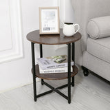 2 Tier Minimalist Wooden Round Coffee Table with Metal Frame