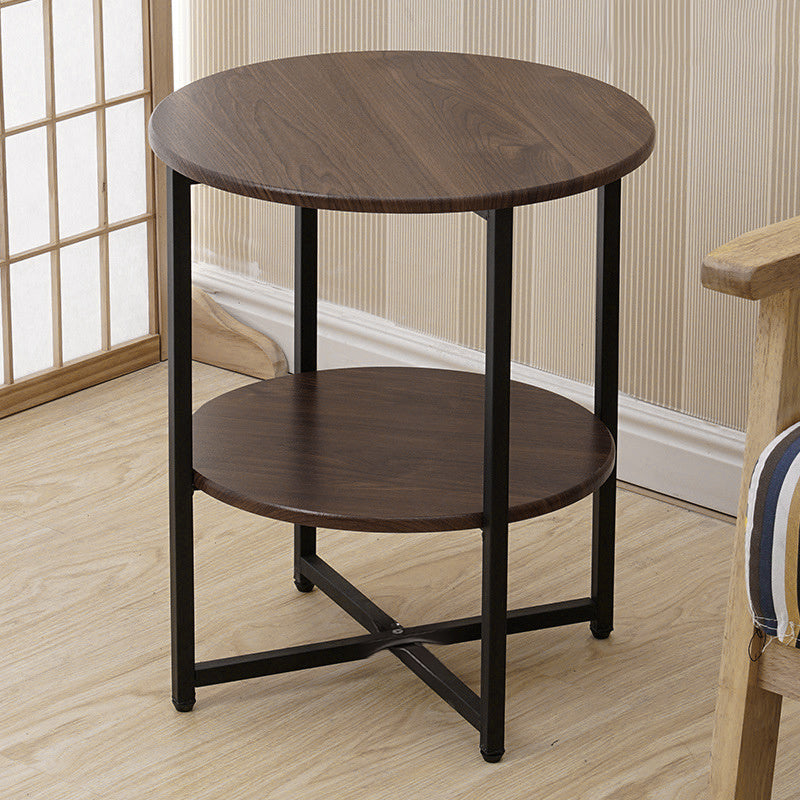 2 Tier Minimalist Wooden Round Coffee Table with Metal Frame