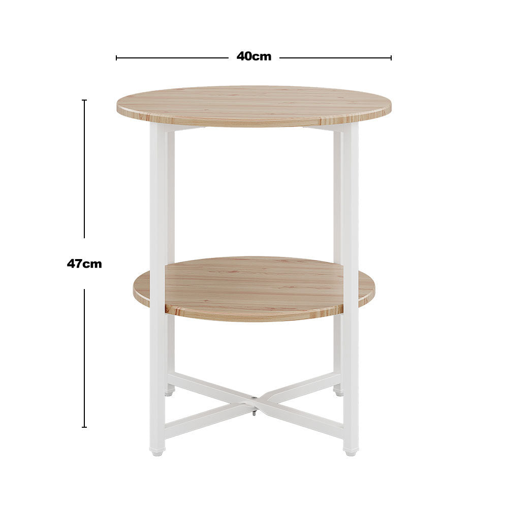 2 Tier Minimalist Wooden Round Coffee Table with Metal Frame