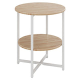 2 Tier Minimalist Wooden Round Coffee Table with Metal Frame